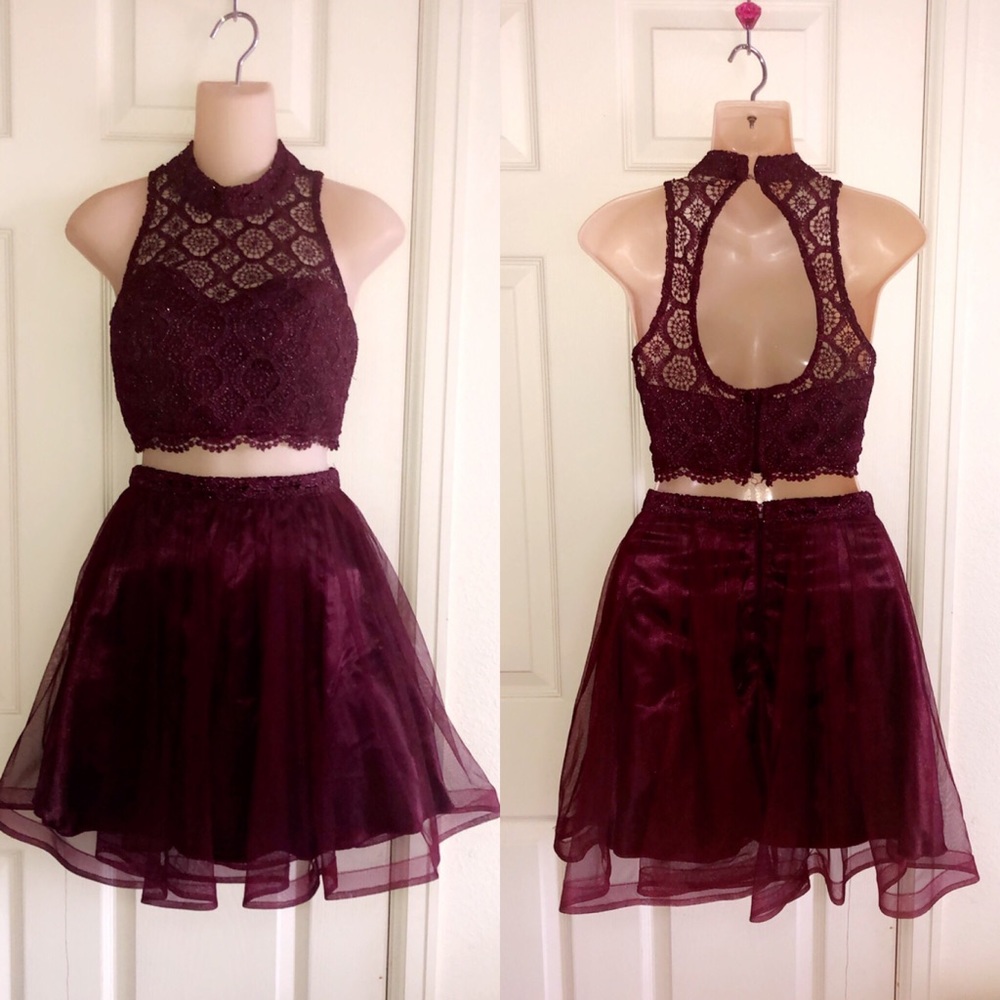 SEQUIN HEARTS Two Piece Burgundy Dress
